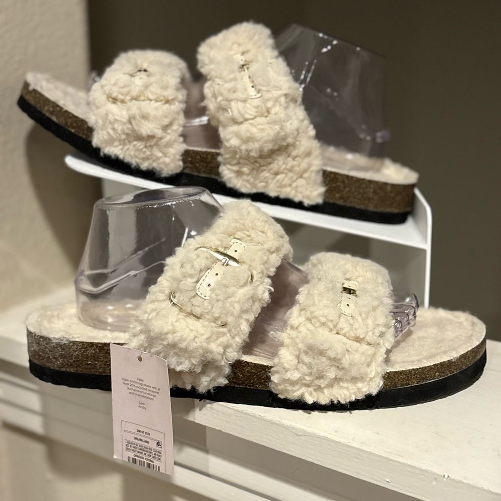 New Womens Auden Faux Fur Tan Open Toe Slippers Size 11M